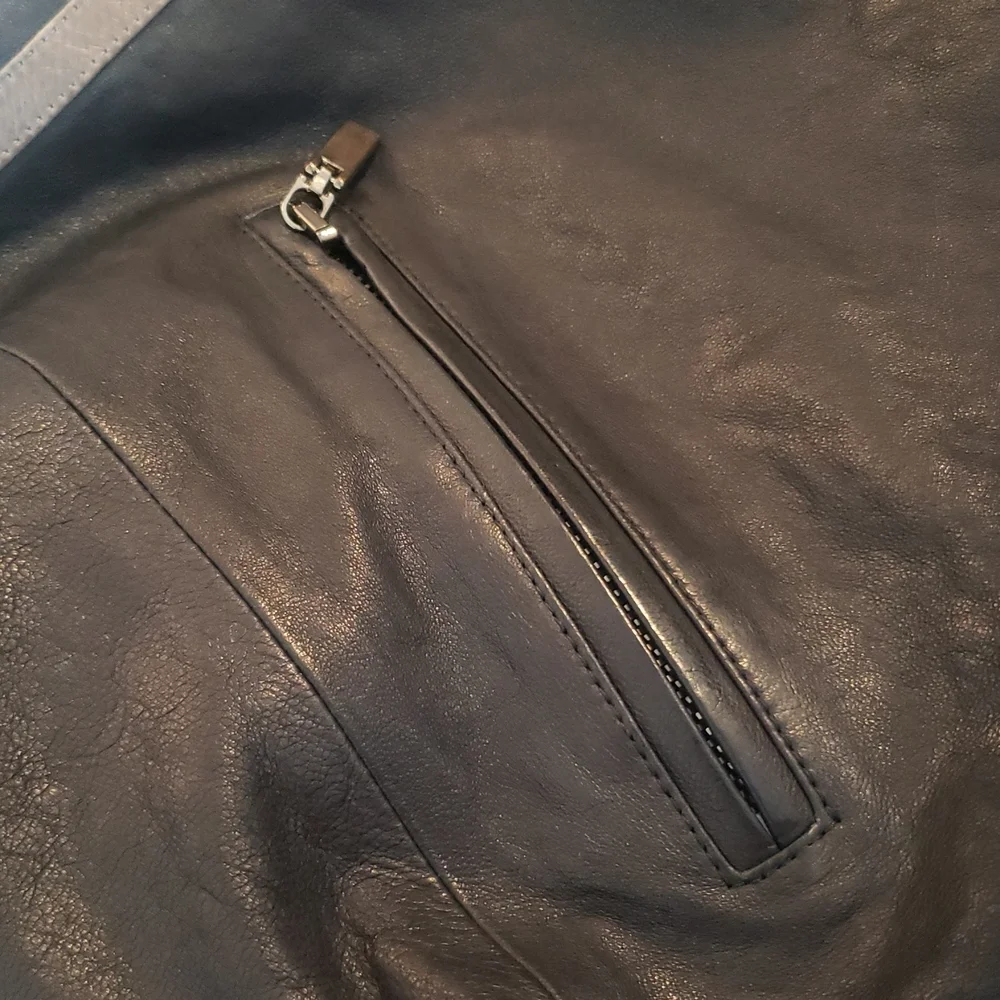 Phineas Cole Leather Riding Jacket with Stripe, Dark Blue - Picture 6 of 10